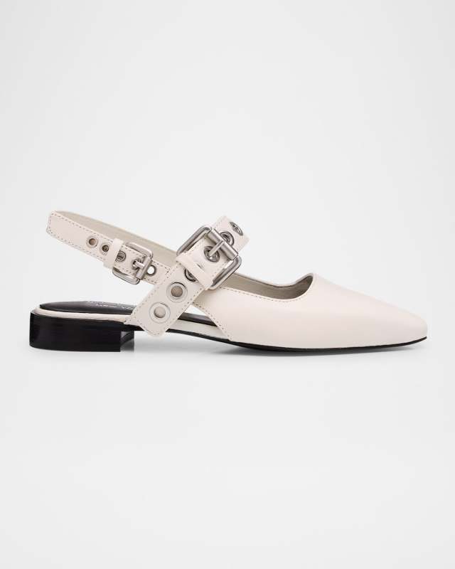 Astra Leather Buckle Slingback Ballerina Flats